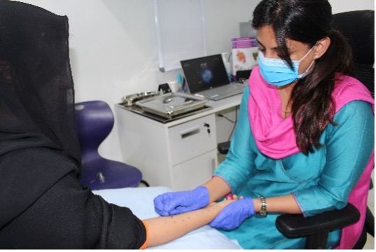Allergy skin prick test being performed at Excell ENT Clinic