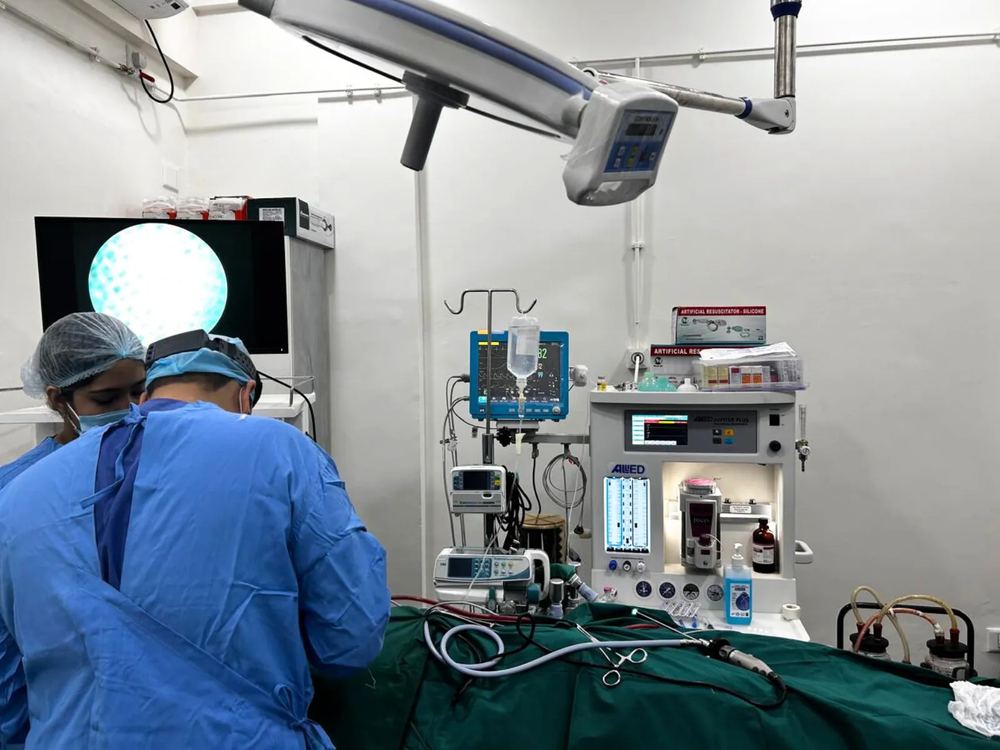 Surgical team monitoring an endoscopic procedure at Excell ENT Clinic